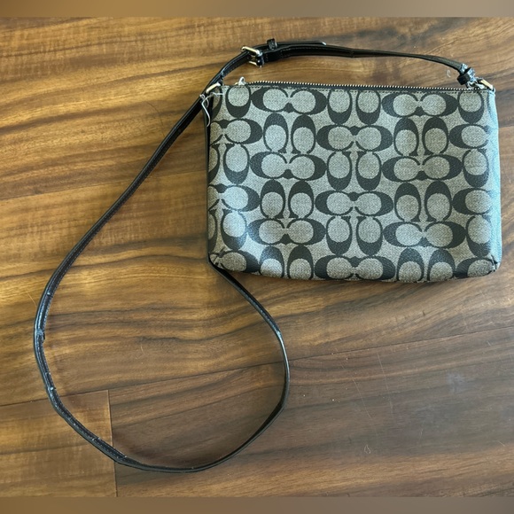 Coach Gray Black Signature Leather Trim Shoulder Bag - Picture 2 of 3